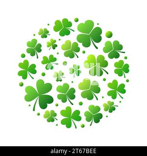 St. Patricks Day vector round concept illustration made with shamrock and clover icons on white background Stock Vector