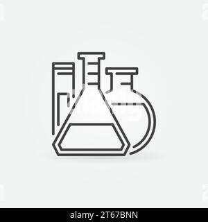 Laboratory glassware outline icon - vector flasks and test tube chemistry concept thin line sign Stock Vector