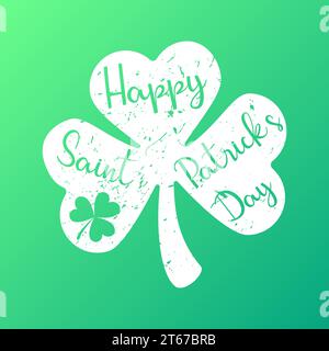Happy Saint Patricks Day text in shamrock shape vector concept illustration or greeting card on green background Stock Vector