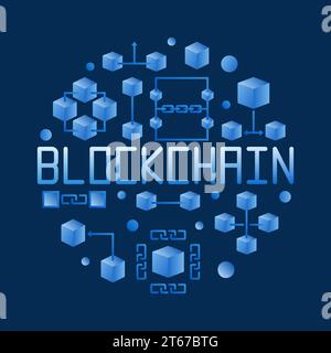 Blockchain colored round concept illustration. Vector circular block-chain symbol on dark background Stock Vector