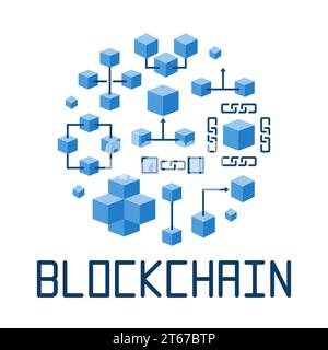 Blockchain technology in round shape vector illustration. Block Chain concept flat symbol Stock Vector