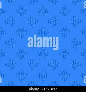 Blockchain blue pattern - vector seamless texture made with thin line block chain cubes Stock Vector