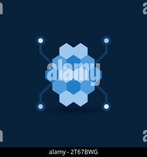 Digital brain flat modern icon. Vector artificial intelligence concept symbol on dark background Stock Vector