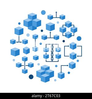 Round blockchain technology flat blue concept vector illustration or symbol Stock Vector