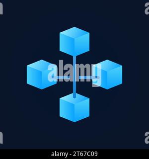 Bright block chain technology vector icon or logo element on dark background Stock Vector
