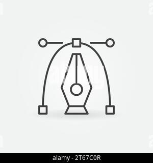 Pen tool with curve icon. Vector graphics design symbol or logo element in thin line style Stock Vector