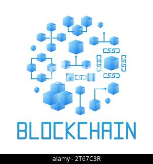 Blue blockchain technology in round shape vector illustration. Block Chain creative symbol on white background Stock Vector