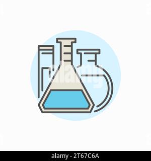 Flasks and test tube colorful icon. Vector laboratory glassware concept symbol or logo element Stock Vector