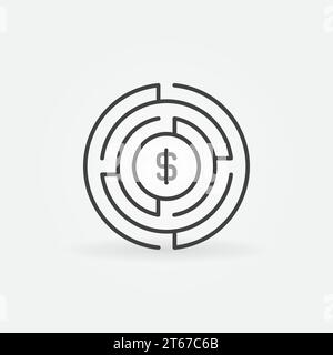 Money labyrinth concept icon. Vector outline round maze sign with dollar sign in center Stock Vector