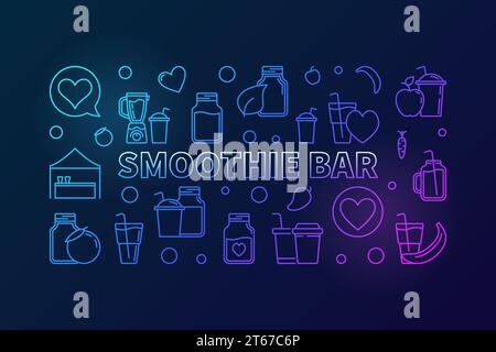 Smoothie bar creative horizontal banner. Vector smoothies colored illustration in outline style on dark background Stock Vector