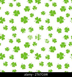 Green shamrocks or clovers on white background vector seamless pattern Stock Vector
