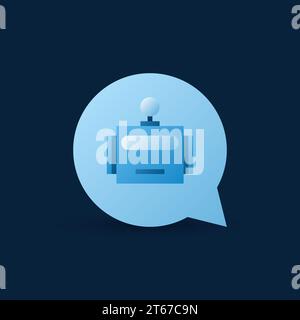 Speech bubble with robot head inside icon. Vector chatbot concept sign or design element on dark background Stock Vector