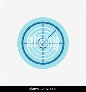Vector radar icon - flat blue radiolocation or sonar concept sign Stock Vector