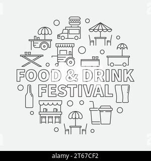 Food and drink festival round concept illustration. Vector symbol in thin line style Stock Vector