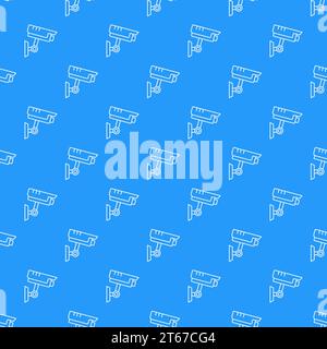 CCTV video camera blue vector seamless background or pattern in outline style Stock Vector
