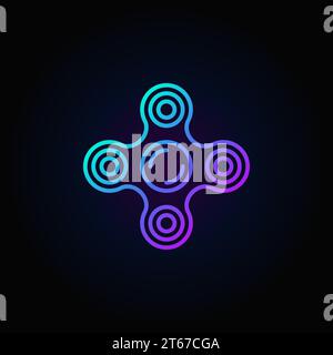 Fidget spinner blue icon - vector toy symbol in thin line style on dark background Stock Vector