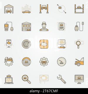 Car diagnostics colorful icons set. Car error readers and automotive diagnostic equipment creative symbols Stock Vector