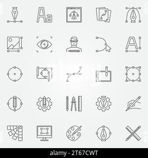 Graphic design icons set. Vector design and graphics concept symbols or logo elements in thin line style Stock Vector