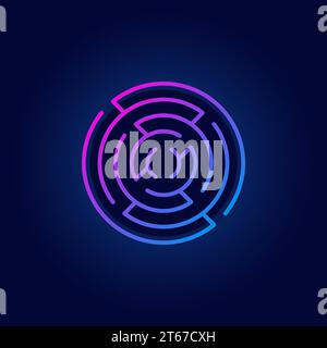 Colorful round maze line icon - vector simple circular labyrinth symbol or logo element on dark blue background Stock Vector