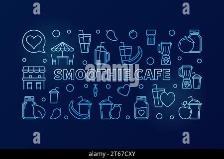 Smoothie Cafe blue horizontal banner or outline illustration Stock Vector