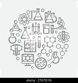 Education and chemistry circular symbol. Vector round creative chemical sign in thin line style Stock Vector