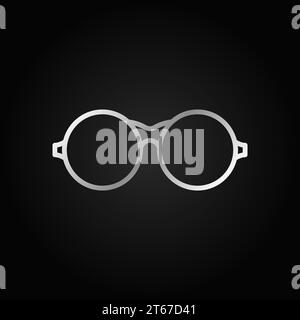 Round eyeglasses silver icon. Vector linear glasses symbol or logo element on dark background Stock Vector