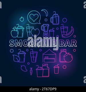 Smoothie bar concept colorful circular symbol. Vector smoothies illustration in linear style on dark background Stock Vector