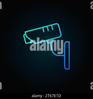 CCTV security camera blue vector icon or symbol in thin line style on dark background Stock Vector