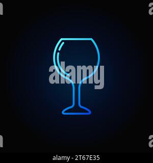 Wine glass blue vector icon or sign in thin line style on dark background Stock Vector