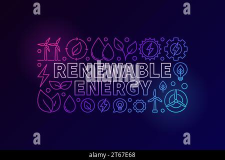 Renewable Energy colorful banner. Vector clean energy concept illustration in thin line style Stock Vector