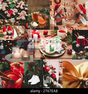 Christmas themed collage. Collection of festive photos Stock Photo