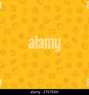 Beekeeping vector yellow seamless pattern or background in thin line style Stock Vector