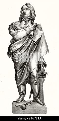 Statue of Dominique Jean Larrey (1766 – 1842), French military surgeon. By Gagniet after d'Angers, publ. on Magasin Pittoresque, Paris, 1851 Stock Photo