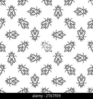 Honey bee seamless pattern. Vector background made of outline bees icons Stock Vector