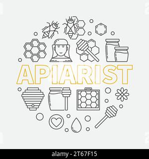 Apiarist vector minimal round illustration in thin line style Stock Vector