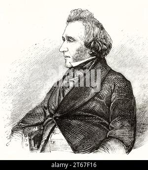 Old engraved portrait of Sir Joseph Paxton (1803 - 1865), Crystal Palace architect. By unidentified author, publ. on Magasin Pittoresque, Paris, 1851 Stock Photo