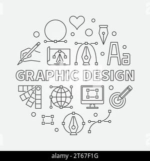 Graphic design round vector illustration in thin line style Stock Vector