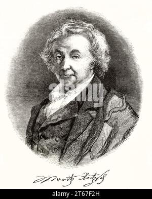 Old engraved portrait and signature of Moritz Retzsch (1779 – 1857), German painter. By unidentified author, publ. on Magasin Pittoresque, Paris, 1851 Stock Photo