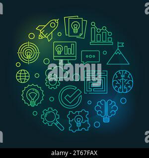 Brainstorm round creative thin line illustration. Vector Brainstorming concept linear symbol on dark background Stock Vector