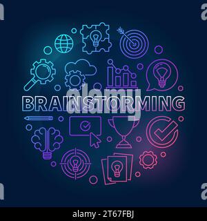 Brainstorming round vector outline bright illustration. Brainstorm concept circular sign on dark background Stock Vector