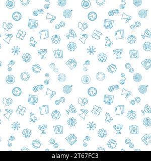 Startup vector seamless pattern or background made of start up blue outline icons Stock Vector