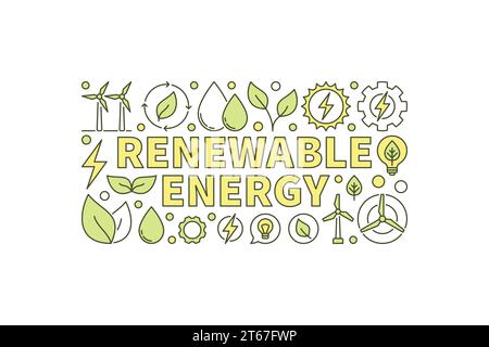 Colorful renewable energy vector banner on white background. Creative clean energy concept illustration Stock Vector