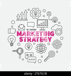 Marketing Strategy vector round minimal illustration in thin line style Stock Vector