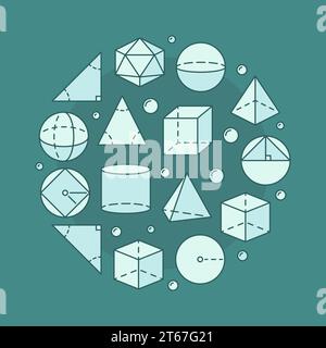 Trigonometry and geometry circular illustration. Vector round science or education concept symbol made with geometric shapes Stock Vector