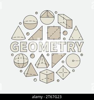 Colorful geometry illustration - vector circular symbol made with geometric shapes and word GEOMETRY in center Stock Vector