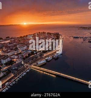 Zadar, Croatia - Aerial view of the illuminated City Bridge (Gradski ...