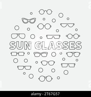 Sun glasses vector round illustration made with linear sunglasses and spectacles icons Stock Vector