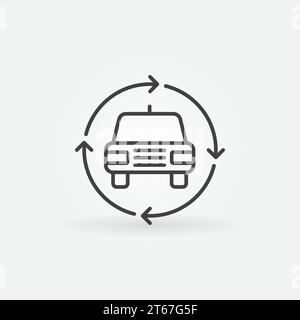 Car in circular arrows icon - vector car trade in concept symbol in thin line style Stock Vector