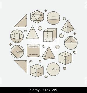 Colorful trigonometry and geometry illustration - vector round science or education concept symbol made with geometric shapes Stock Vector