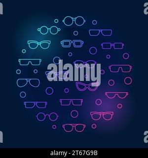 Vector glasses round colored concept illustration or symbol in thin line style on dark background Stock Vector